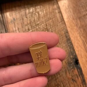 VINTAGE Got Milk? Pin Glass Shape Brown & Gold Tone